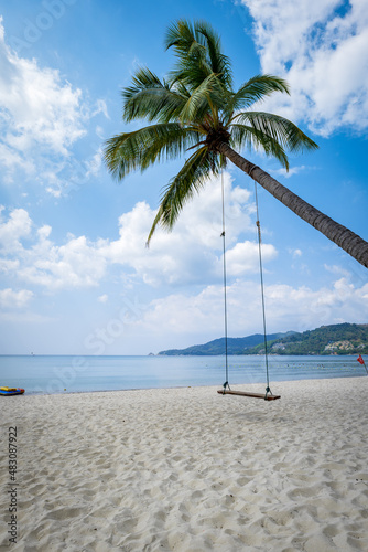 Patong Beach in Phuket Island, the most popular beach in the resort town of Phuket island, Thailand. Patong beach landscape for vacation, holiday, travel 