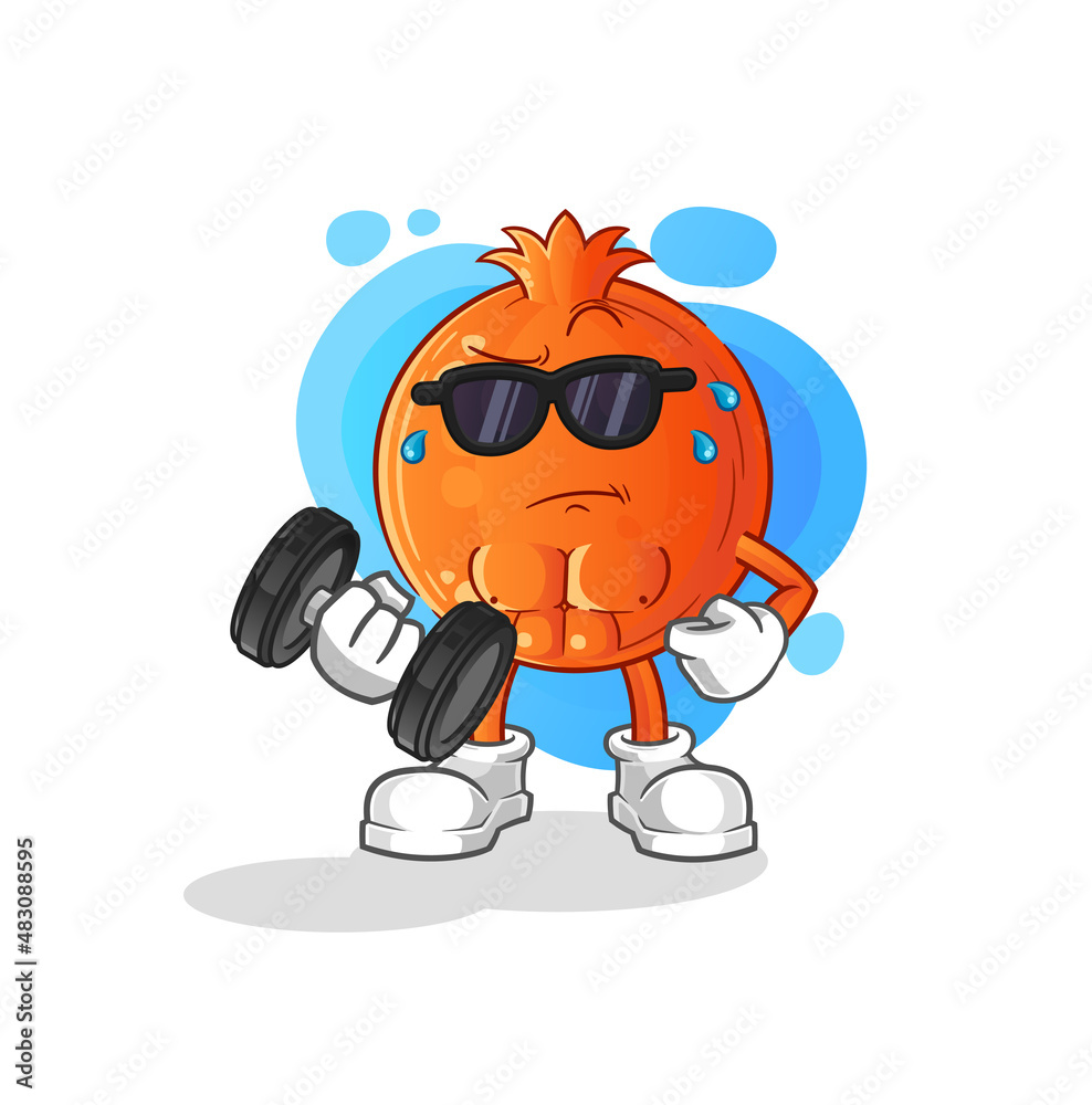 pomegranate lifting dumbbell vector. cartoon character pomegranate lifting dumbbell vector. cartoon character