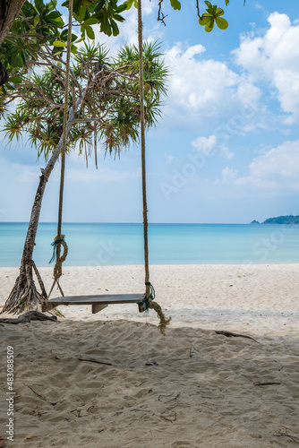 Patong Beach in Phuket Island, the most popular beach in the resort town of Phuket island, Thailand.  Patong beach landscape for vacation, holiday, travel  © uskarp2