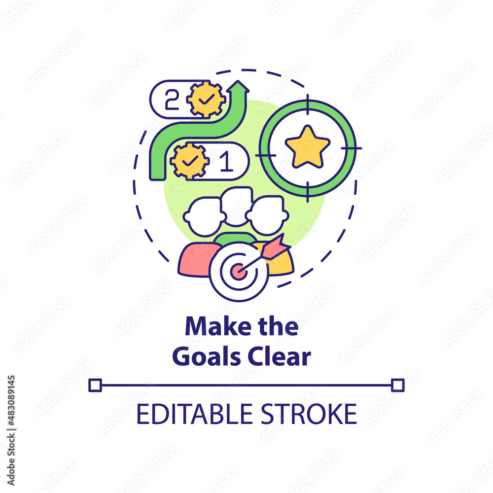 Make goals clear concept icon. Improving employee motivation abstract idea thin line illustration. Achieving career dreams. Isolated outline drawing. Editable stroke. Arial, Myriad Pro-Bold fonts used