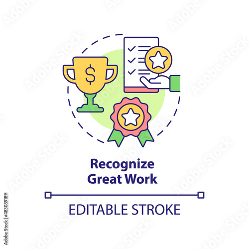 Recognize great work concept icon. Improve employee motivation abstract idea thin line illustration. Boost self-confidence. Isolated outline drawing. Editable stroke. Arial, Myriad Pro-Bold fonts used