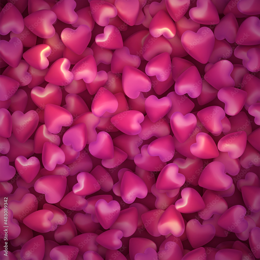 3d pink hearts pattern background. Scattered hearts like candy. 3d pink hearts pattern background. Scattered hearts like candy.