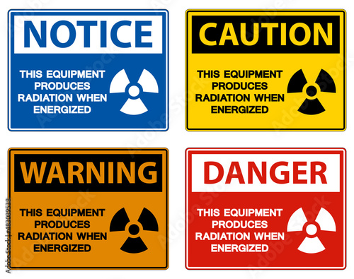 Danger This equipment produces radiation when energized Symbol Sign On White Background