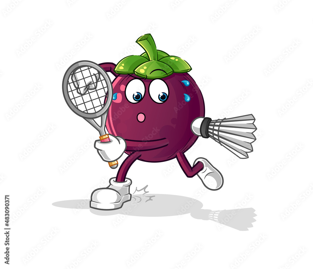 Obraz premium mangosteen playing badminton illustration. character vector