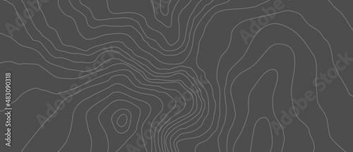 The stylized height of the topographic map contour in lines and slim contours. Black on white. Concept of a conditional geography scheme and the terrain path, earth. Wide Size. Vector illustration.