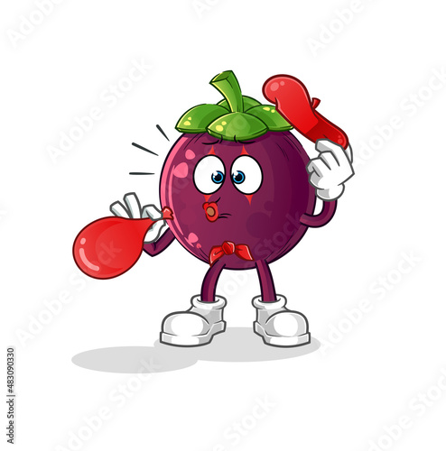 mangosteen pantomime blowing balloon. cartoon mascot vector