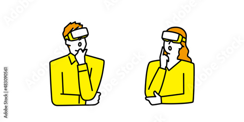 VRゴーグルを装着してメタバースを体感する男性と女性