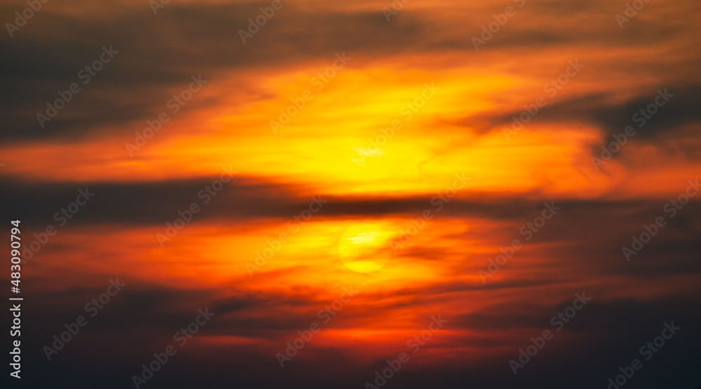 Amazing and dramatic red and orange sunset sky. Beautiful color nature landscape.