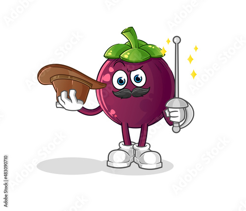 mangosteen fencer character. cartoon mascot vector