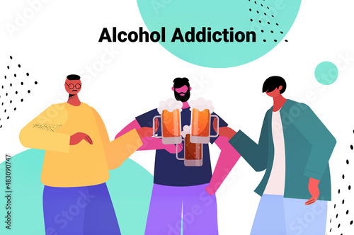 friends drinking beer addicted drunk people having fun alcohol addiction alcoholism concept horizontal