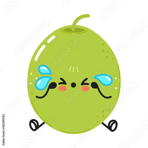 Cute sad olive character. Vector hand drawn cartoon kawaii character illustration icon. Isolated on white background. Sad olive character concept