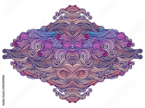 Vector color abstract hand-drawn hair pattern frame with waves and clouds