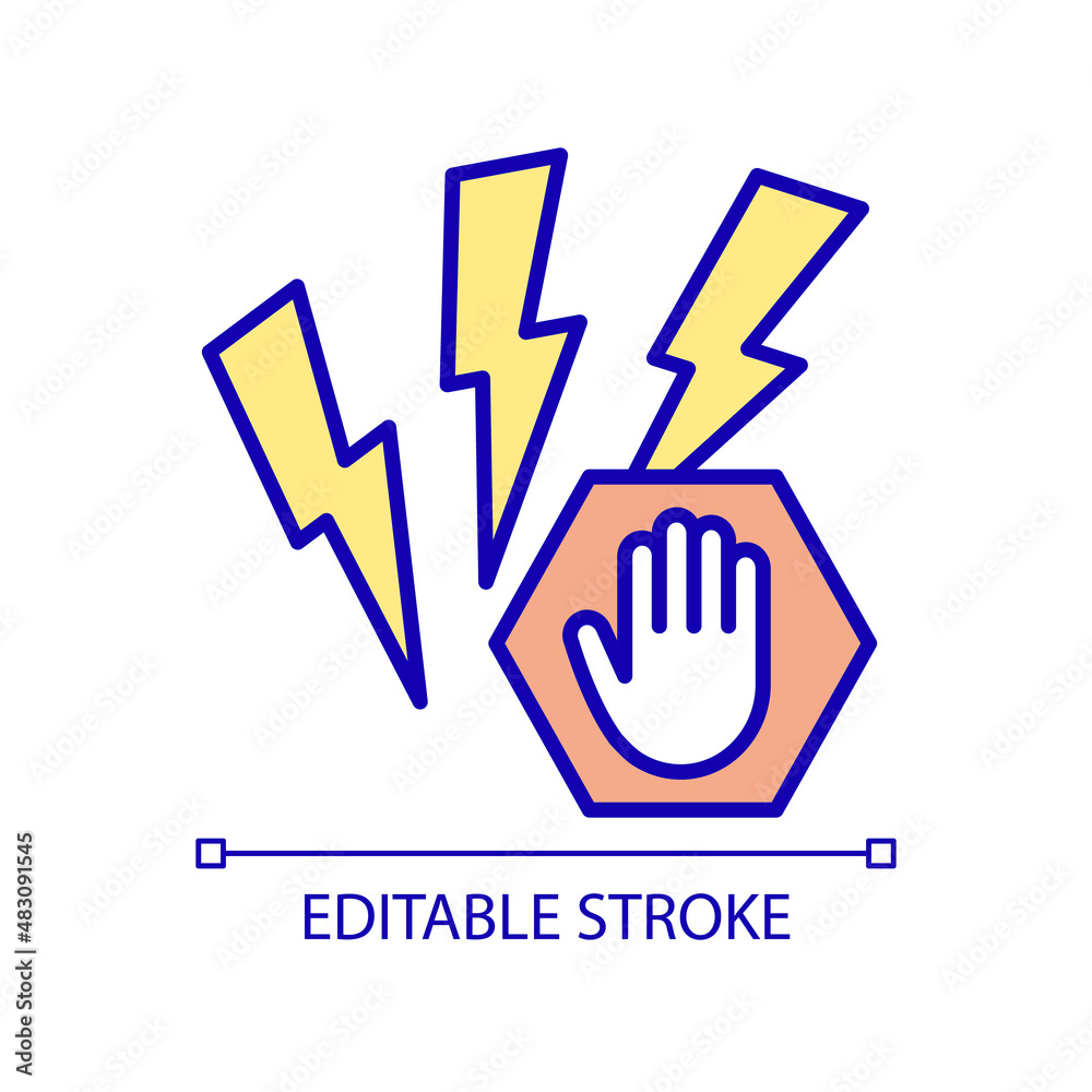 Limit stressful situations RGB color icon. Avoid conflicts and negative emotions. Healthy mind tip. Isolated vector illustration. Simple filled line drawing. Editable stroke. Arial font used Limit stressful situations RGB color icon. Avoid conflicts and negative emotions. Healthy mind tip. Isolated vector illustration. Simple filled line drawing. Editable stroke. Arial font used
