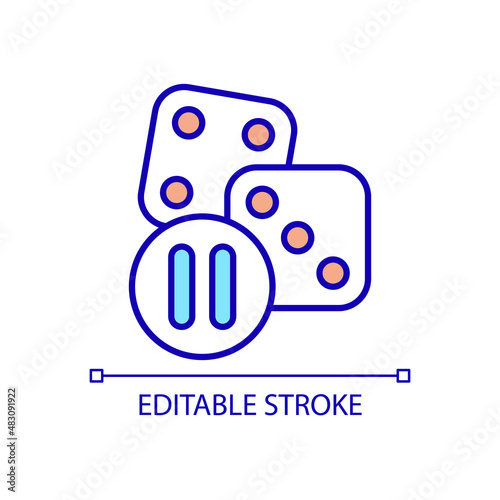 Limit gambling RGB color icon. Dice and pause button. Restrict casino visiting. Addiction overcoming. Isolated vector illustration. Simple filled line drawing. Editable stroke. Arial font used