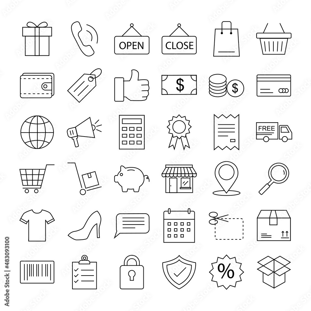 Fototapeta premium set of online shopping thin flat icons. collection e-commerce symbol. vector illustration in flat style. isolated on white background.business marketing concept.