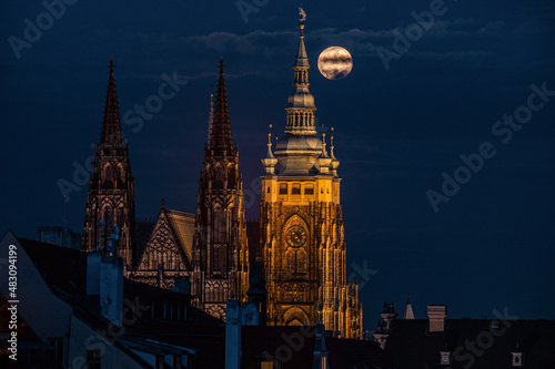 Prague castle and moon