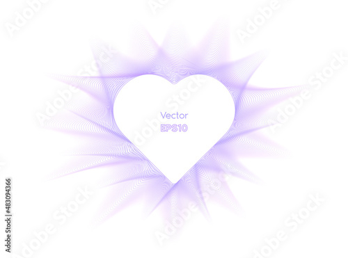 Vector color abstract heart lines wavy in frame isolated on white background with space for text