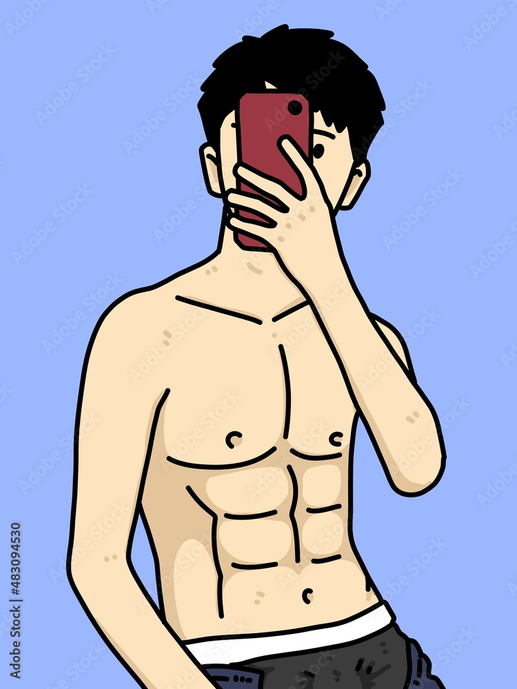 Fototapeta premium cute man cartoon on blue background