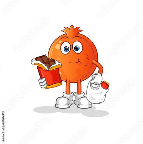 pomegranate eat chocolate mascot. cartoon vector