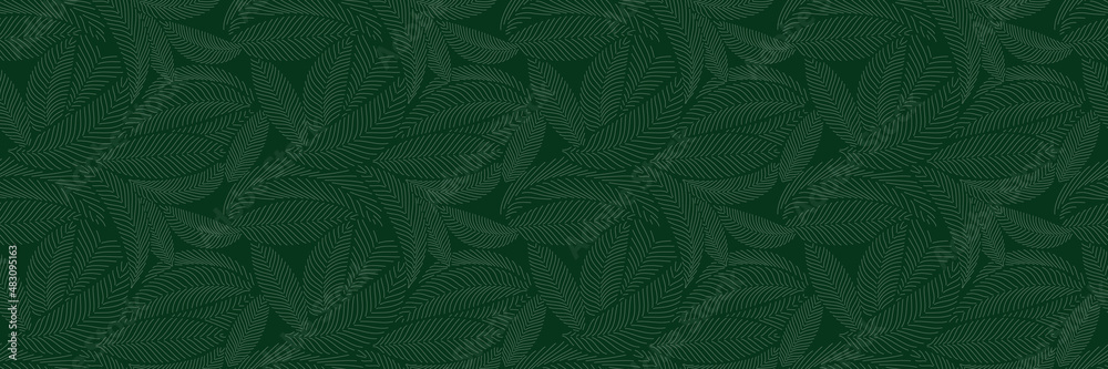 Tropical green leaf wallpaper, luxurious nature leaves, golden banana leaf line design, hand-drawn outline design for fabric, print, cover, banner and invitation, vector illustration