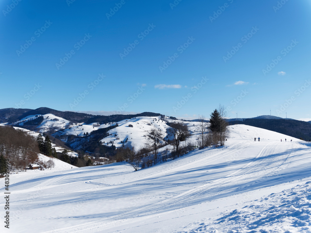 Fröhnd im Schwarzwald . Schneelandschaft und Winterparadies zwischen Tannenbodenhütte und Orsteil Hof. Skipisten, Ski und Langlauf