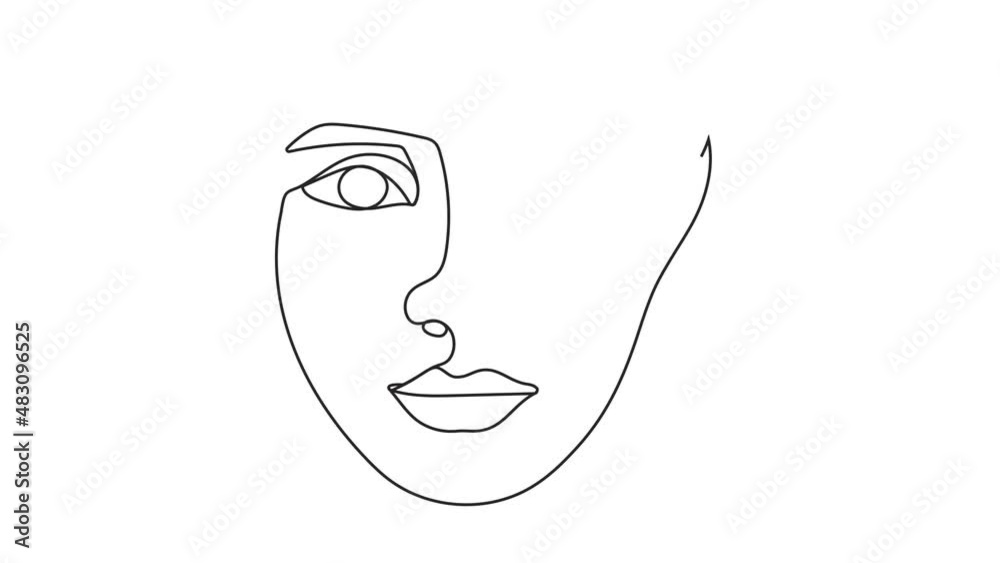 Boho women face line animation on abstract wall art. Surreal portrait, Girl face in line drawing video. Retro abstract picture in continuous outline technique, minimalist art clip for web