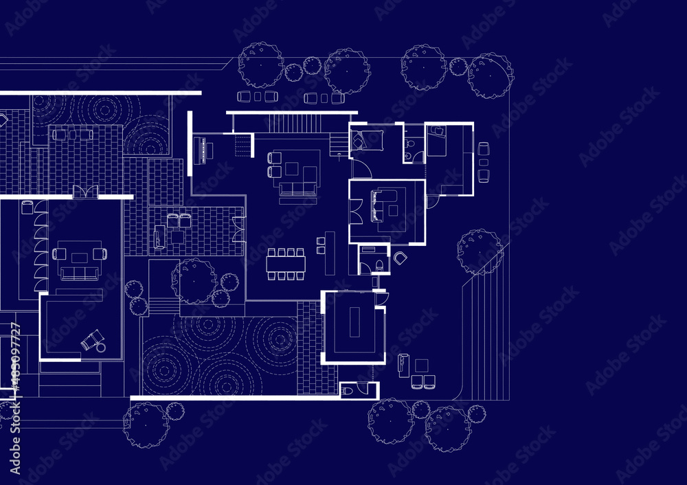 Floor plan designed building on the drawing. Floor plan designed building on the drawing.