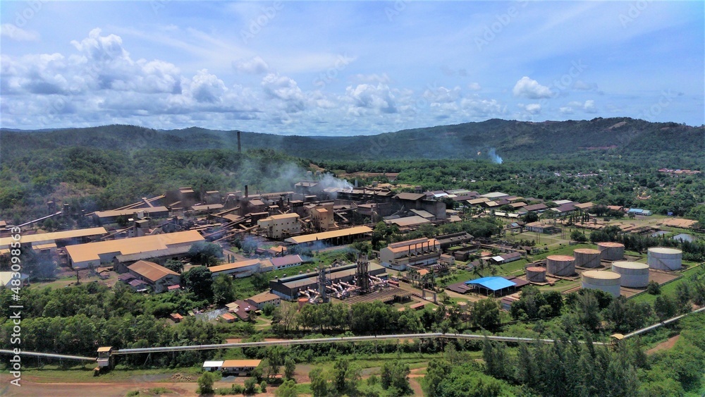 Aerial photo of smelter plant, processes and manufactures nickel for export.