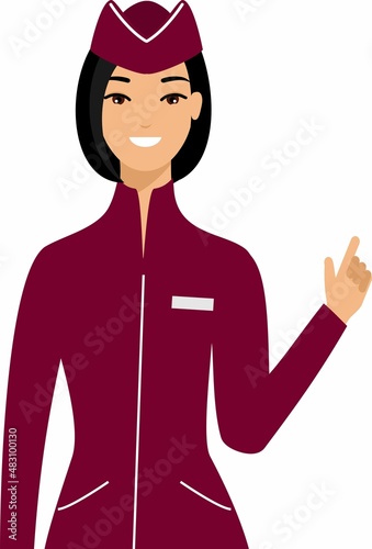 Stewardess air hostess in Uniform in Flat Style.