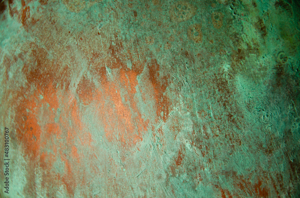 Oxidized copper background. copper oxide patina. natural texture copper material.green and blue copper patina - obrazy, fototapety, plakaty 