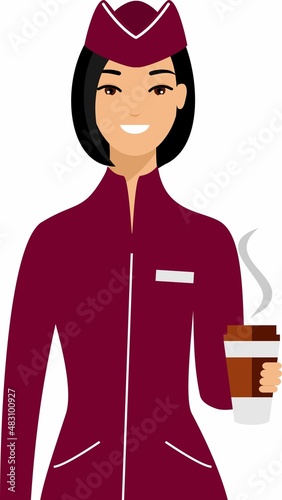 Stewardess air hostess in Uniform in Flat Style.
