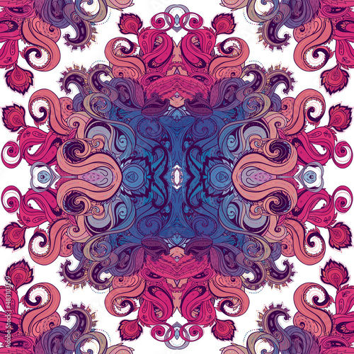 Floral paisley indian vector colorful ornate seamless pattern.