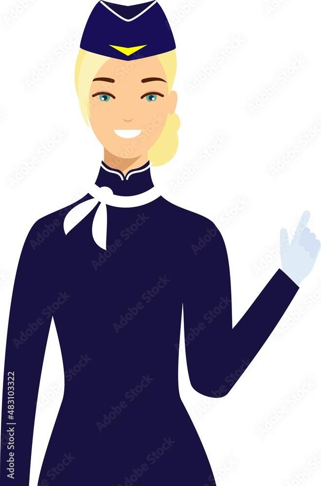Stewardess air hostess in Uniform in Flat Style.