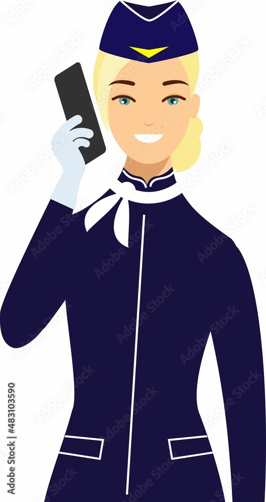 Stewardess air hostess in Uniform in Flat Style. Stewardess air hostess in Uniform in Flat Style.