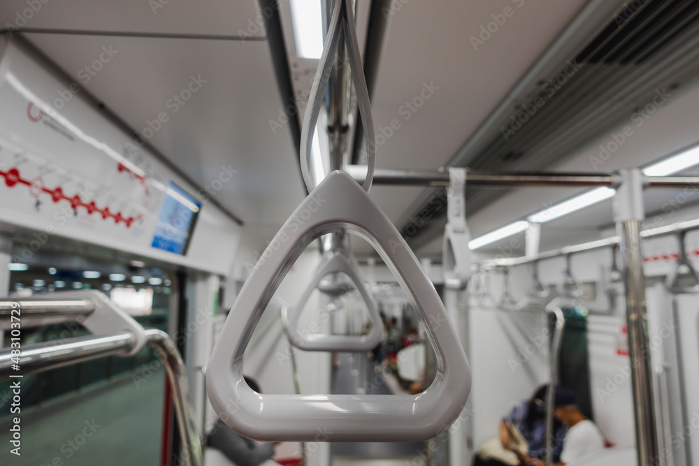 Safety loops on electric trains for passengers hold when stand Safety loops on electric trains for passengers hold when stand