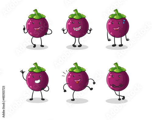 mangosteen happy set character. cartoon mascot vector