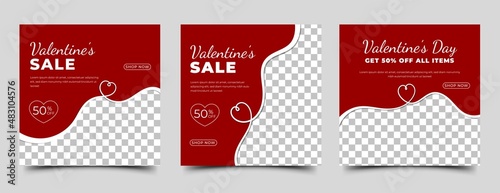 Valentine's day sale promotion banner design template. Modern square banners with place for the photo. Usable for social media post, banner, and web.
