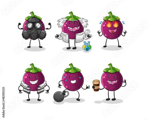 mangosteen villain group character. cartoon mascot vector