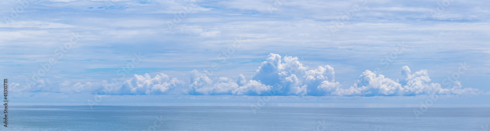 Panorama or panoramic of photo sea or ocean and cloud in blue sky tone. Panorama or panoramic of photo sea or ocean and cloud in blue sky tone.