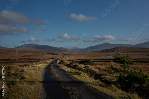 Bogroad at the edge of Ballycroy National Park with vast peatlands and the Wild Nephin Mountains on the horizon. The visitor centre of the National Park is close by in Ballycroy.
