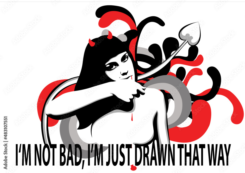 illustrazione donna vampira sexy creatura Halloween fantasia sangue corna non sono cattiva mi dosegnano così illustrazione donna vampira sexy creatura Halloween fantasia sangue corna non sono cattiva mi dosegnano così