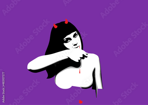 illustrazione donna vampira sexy creatura Halloween fantasia sangue corna 