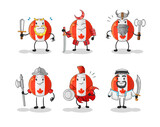 canada flag warrior group character. cartoon mascot vector