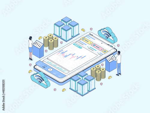 Bitcoin Isometric  Illustration Lineal Color. Suitable for Mobile App, Website, Banner, Diagrams, Infographics, and Other Graphic Assets.