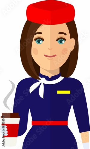 Stewardess air hostess in Uniform in Flat Style.
