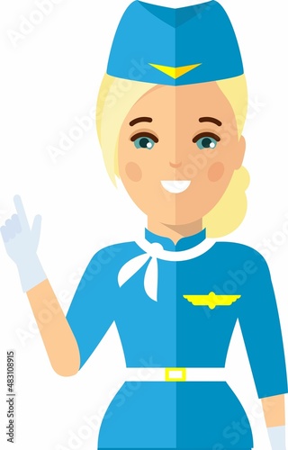 Stewardess air hostess in Uniform in Flat Style.