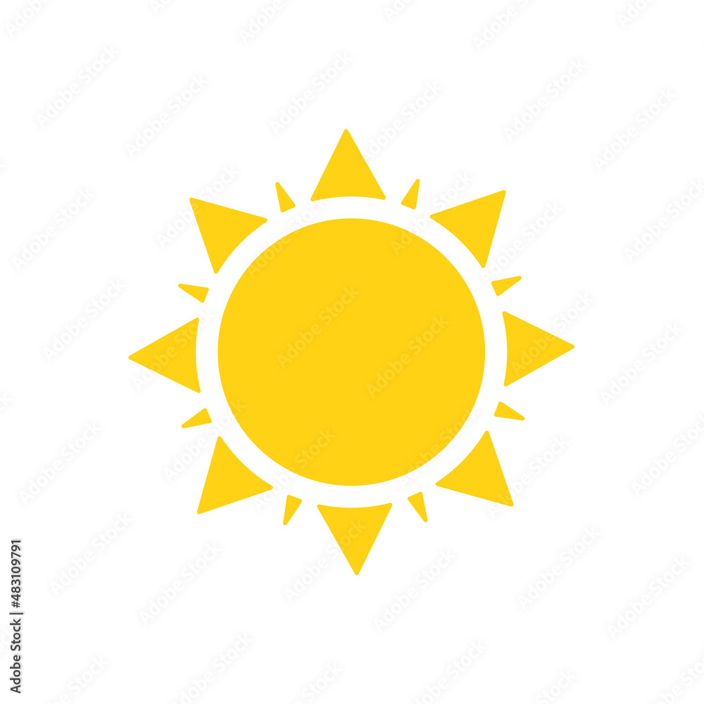 Vector cartoon yellow sun Shining light rays to heat the summer. Isolated on white background. Vector cartoon yellow sun Shining light rays to heat the summer. Isolated on white background.