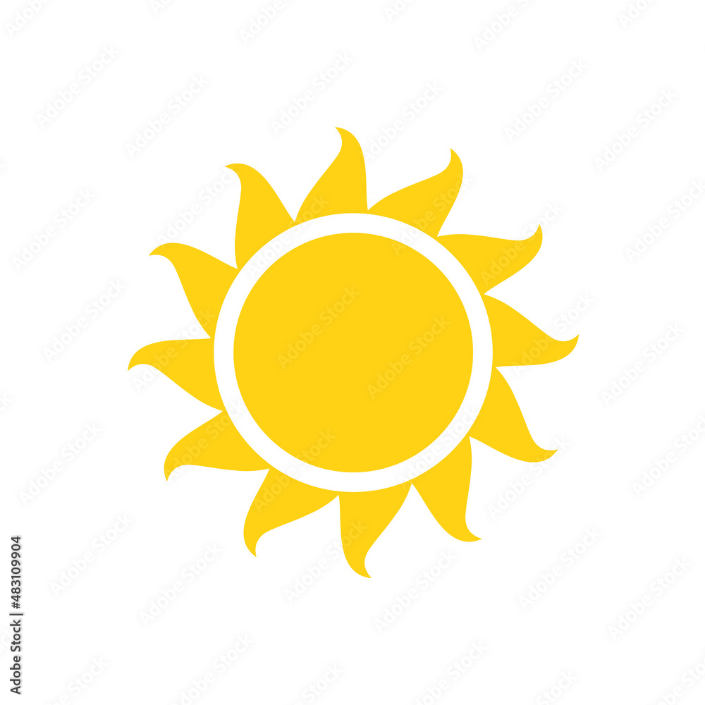 Vector cartoon yellow sun Shining light rays to heat the summer. Isolated on white background. Vector cartoon yellow sun Shining light rays to heat the summer. Isolated on white background.