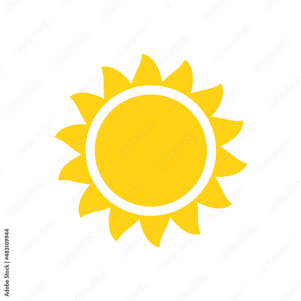 Vector cartoon yellow sun Shining light rays to heat the summer. Isolated on white background. Vector cartoon yellow sun Shining light rays to heat the summer. Isolated on white background.