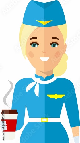 Stewardess air hostess in Uniform in Flat Style.